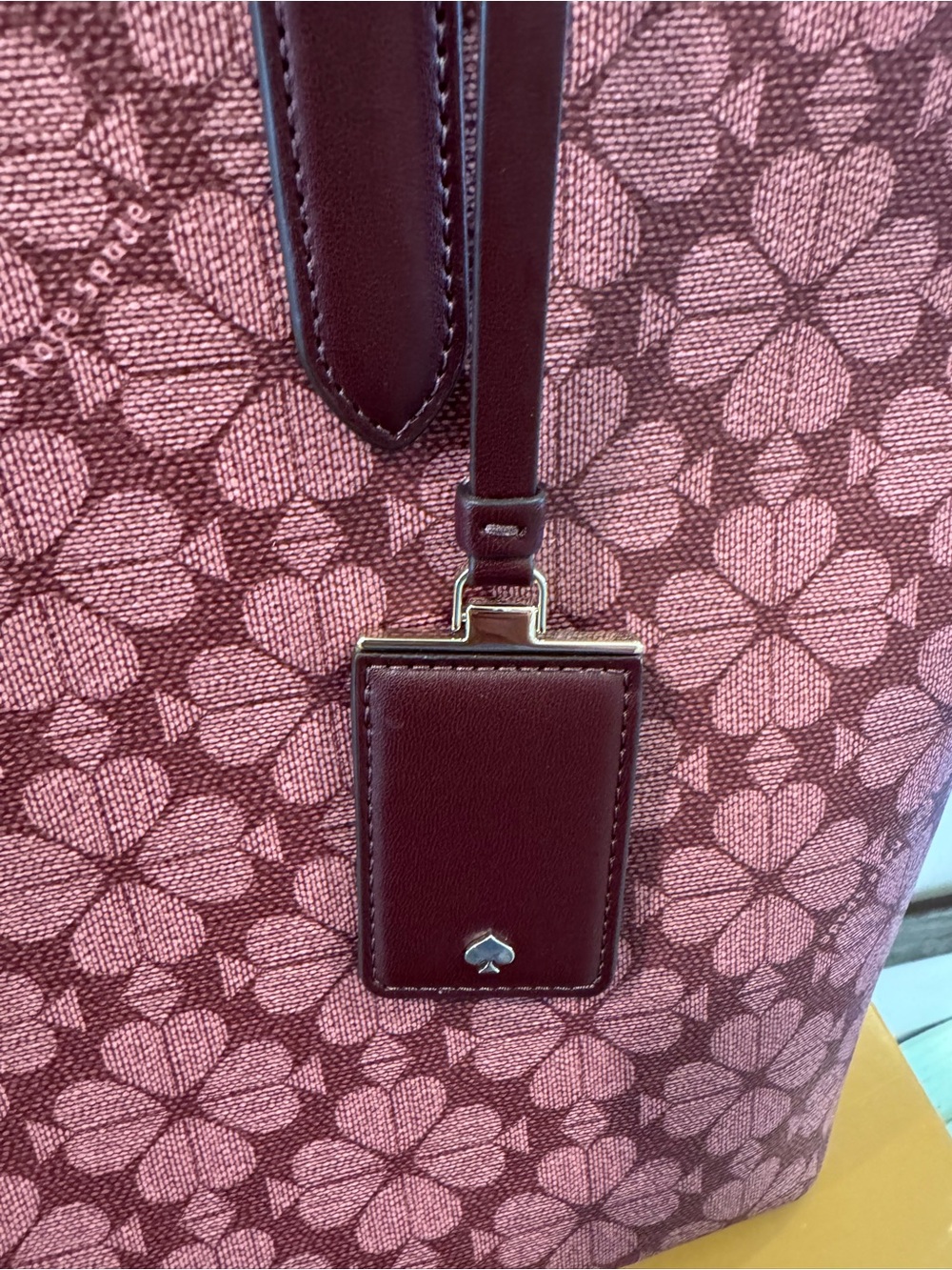 kate spade Pink Floral Jacquard Tote with Burgundy Trim - Picture 3 of 6